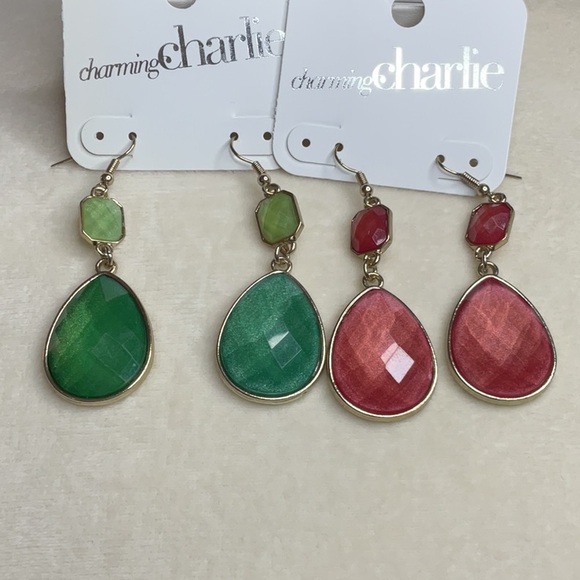 Charming Charlie Green and Red Dangle Earrings - Picture 1 of 1